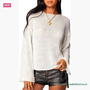 Lightweight Sheer Knit Pullover Sweater Boat Neck Long Sleeve